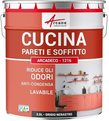 ARCANE INDUSTRIES Pintura Cocina Lavable, Pared y Techo: ARCADECO - 1216 - Gris Negruzco - RAL 7021