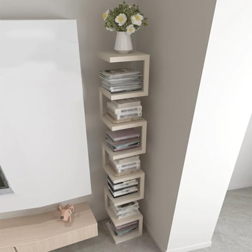 Standregal mit 8 Etagen, Bücherturm, Bodenregal für Wohnzimmer, Arbeitszimmer, Beige, platzsparendes Bücherregal mit einfachem Design