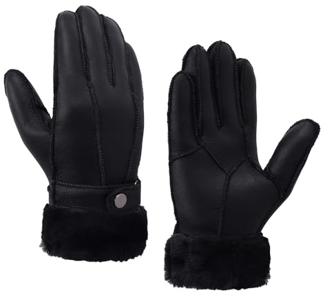 MGGMOKAY Damen Shearling Handschuhe Damen Lederhandschuhe Shearling Warme Winterhandschuhe