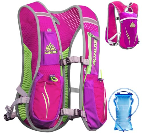 TRIWONDER Zaino Trail Running 5L Uomo Donna - Zaino Corsa Idratazione con Borraccia, Ultra Leggero Traspirante per Maratona Trekking Corsa Notturna (Fucsia - zaino con 1 sacca idrica 1,5L)