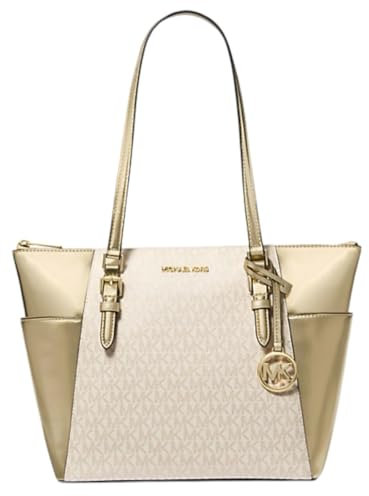 Michael Kors Charlotte - Borsa grande con zip, Oro chiaro, Large