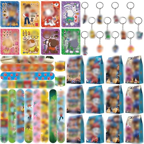 Mitgebsel Kindergeburtstag Gastgeschenke, 52PCS Geschenktüten Kindergeburtstag Kleine Geschenke für Kinder Schnapparmband Schlüsselanhänger Geschenktüten Aufkleber Geburtstag für Junge Mädchen