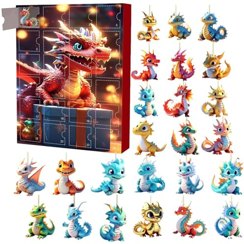 Dinosaurier Weihnachten Advent Cálendar - 24 Tage Urlaub Advent Cálendar Anhänger | 2D Adventskalender Dinosaurier Anhänger Spielzeug | Drachen Weihnachten Advent Cálendar für Teenager Erwachsene