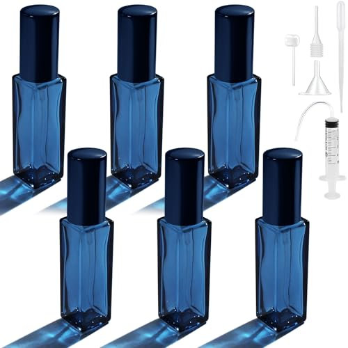 Bohoray 6PCS 10ML Flacon de Parfum, Flacon de Parfum Vide Avec Cinq Accessoires, Flacons Vaporisateurs Rechargeables, Vaporisateur de Parfum pour Voyage, Date, Travail, Vacances (Bleu Foncé
