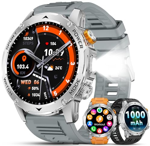 LIGE Smart Watch for Men 1000mAh with Bluetooth Call, 1.75 HD Display/LED Flashlight Smartwatch, 120+ Sports Mode Fitness Tracker, SpO2/Blood Pressure/Heart Rate/Sleep Monitor Silver