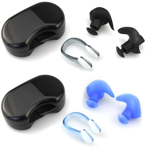 Ohrstöpsel für Schwimmer Erwachsene - 2 𝐏𝐚𝐚𝐫 Wasserdichte Wiederverwendbare Weich Silikon Ohrstöpsel 2 𝐏𝐚𝐚𝐫 Nasenklammer Ohrschutz zum Duschen Schwimmen Surfen Schnorcheln