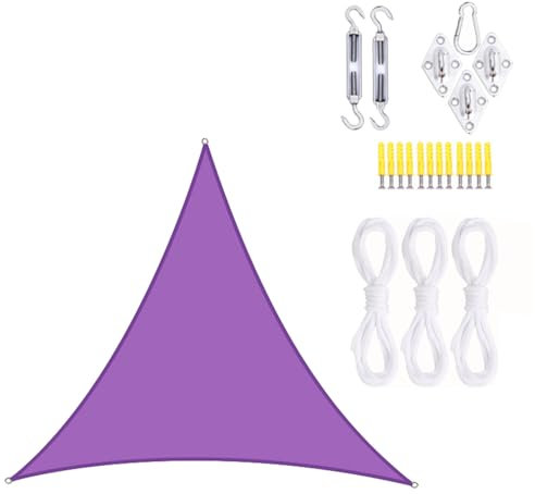 SLDAGe Impermeabile Tenda Vela Triangolare Blocca i 95% dei Raggi UV, Tenda Parasole Balcone Antistrappo, Tenda da Sole per Esterno Triangolare, Tenda Vela Ombreggiante Violetta,B,4X4X4m
