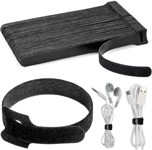 120 Pezzi Fascette Cavi Nylon Riutilizzabili, 150 mm Fascette a Strappo Nero, Cinghie Fermacavi con Hook Loop per Casa Ufficio Giardino per Organizer - Può Essere Giuntato