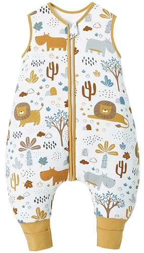 Teechodina Baby Schlafsack mit Füßen 2.5 Tog Kinder Winter Schlafsack mit Beinen für Jungen Mädchen Baumwolle, 2.5 Tog/Braun Löwe, 80cm/Baby Höhe 85-95cm