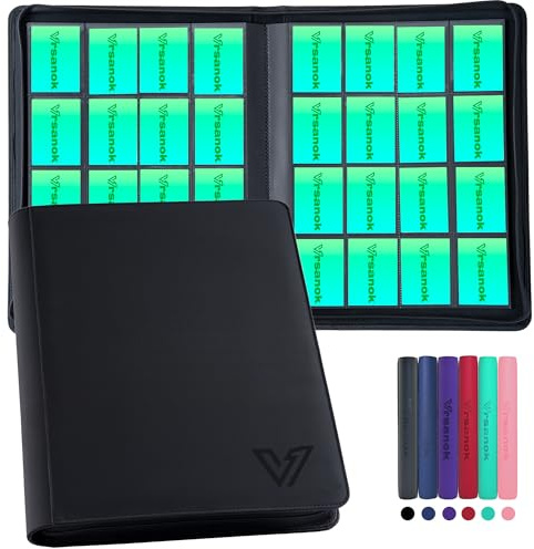 Vrsanok 16 Pocket Trading Card Binder – Holds 1280 Cards, Large Capacity 4x4 Card Album with 40 Double-Sided Pages,Ringless PU Cover Zipper Card Folder for Sports & Standard Size TCG Cards