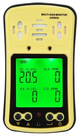 Detector de Gas Combustible 4 en 1 Analizador de Aire LCD Monitor multigas Detector de Gas Medidor de O₂ CO Analizador de H₂S con Amplio Rango