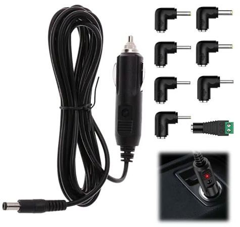 Caricabatteria da Auto Universale 12V 2A - Cavo di Alimentazione DC con Spina 5,5x2,1mm per Lettori GPS, DVD, Altoparlanti, Tiralatte, Fotocamera, Etichettatrice e Router - Include 8 Connettori