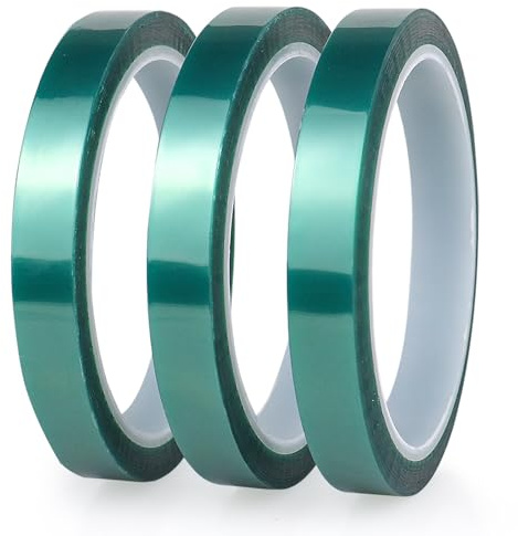 BOMEI PACK 3 rollos de cinta adhesiva resistente al calor, cinta aislante de alta temperatura, cinta adhesiva verde PET para sublimación, impresora 3D, placas de circuito electrónico, sin residuos