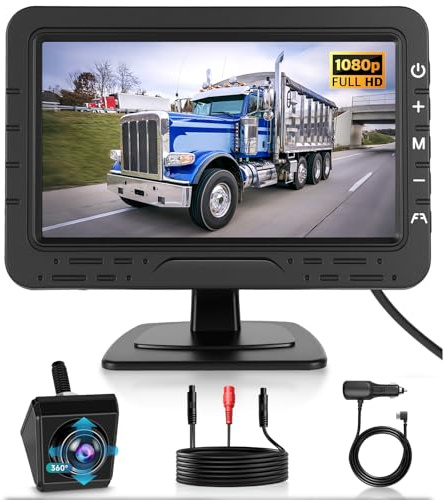 Hodozzy Rückfahrkamera Kabel Monitor Set mit 360° Kamera, 1080P 4,3 HD Zoll Digitales Rückfahrmonitor, Vollfarb-Nachtsicht IP68 wasserdichte Weitwinkel Rückfahrkamera für Auto mit DIY-Parkhilfslinien