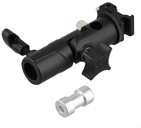 YobiLife Soporte giratorio de metal tipo E con zapata desmontable y ranura para paraguas de 8 mm, se adapta a zapata flash para trípode o soporte de luz de 5/8 pulgadas, construcción de aleación de