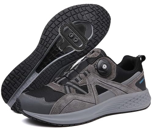 PENXZT MTB-cykelskor för män, mountainbike-cyklingskor, kompatibla med 2-bultspedaler, SPD-klossar, andningsbara cykelsneakers, cykling, unisex,Gray,42 EU