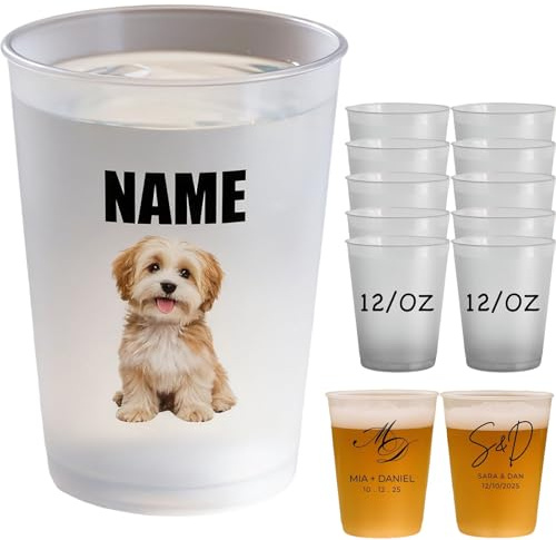 5/10 Stück Individualisierung Plastikbecher mit Name/Logo/Text/Foto,360/480 ml Trinkbecher Transparent, Partybecher, Cocktail Becher, Wiederverwendbare,Partybeche für Getränkepartys (10, 360ML)