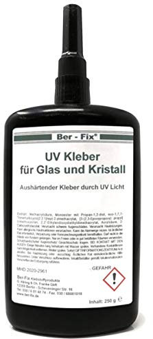 Ber-Fix UV-Glaskleber 250g – Mittelviskos & optisch klar – Spezialklebstoff für Verklebungen von Glas mit Metall