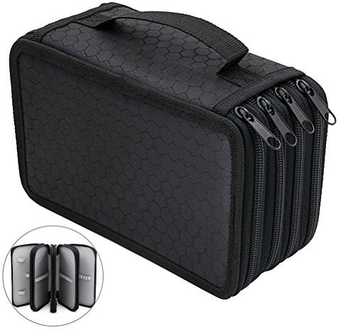 FedermäPpchen Groß Federmappe Organizer FüR SchüLer Studenten Auf Reisen KunstschüLer BüRo Federmappe Erwachsene Marker Organizer 72 FäCher, 4 Ebenen, Schwarz 19,5 x 12,5 x 9 cm