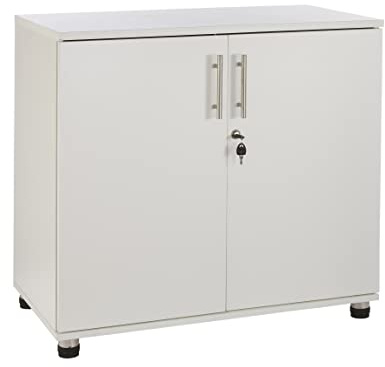MMT Storage Cupboard, Storage Cabinet, File Cabinet for Office Documents, Garage Tools, Utility, White Wood , Lockable, 31.5 Long