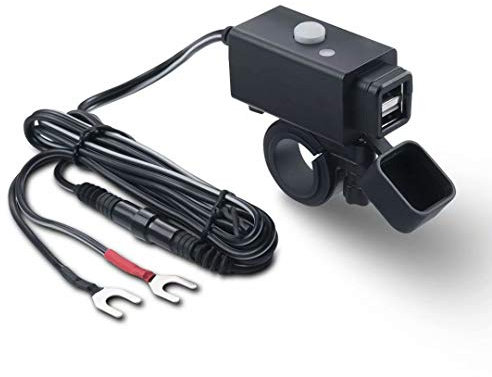 iMESTOU Adattatore Caricabatterie per Telefono USB Moto Dual 5V 2.1A con Interruttore ON/OFF Impermeabile USB-Ring Socket con Fusibile Lavoro con 12V/ 24V Moto, ATV, Tosaerba...