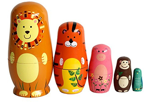 FunnyGoo Puppe aus Holz, handgefertigt, Russische Puppe, bunte Dekoration (Tiere)