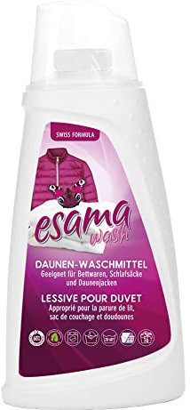 Esama wash 1L Daunenwaschmittel bis zu 16 Waschgänge für Daunen, Daunendecken, Daunenjacken, für weiße, als auch für farbige Textilien und Handwäsche geeignet