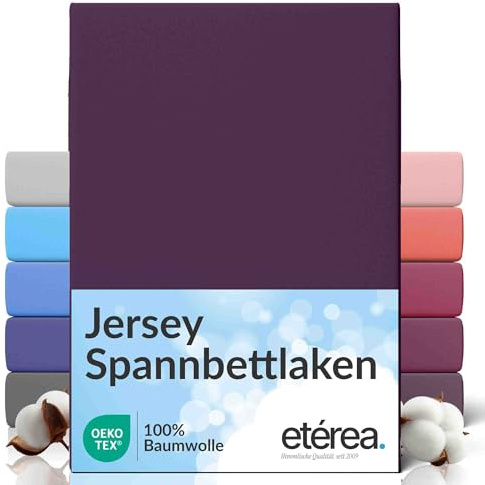 etérea Comfort Jersey Påslakan 90x200cm - 100x200 Oekotex Made in Green - 100% bomull, jersey, monterat lakan upp till 25 cm högt - lakan 90x200-100x200 cm Plum