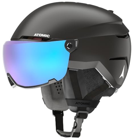 ATOMIC SAVOR VISOR JR Skihelm mit Visier - Schwarz - Größe S - Für Kinder & Jugendliche - Max. Stoßdämpfung - Active Aircon Belüftung - Brille mit High End-Verspiegelung, 51-55 cm