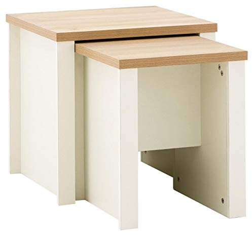 GFW Lancaster Cream and Oak Nest of Tables, Set of 2 Nesting Side Tables, Country Style Living Room Furniture with Oak Effect Tops