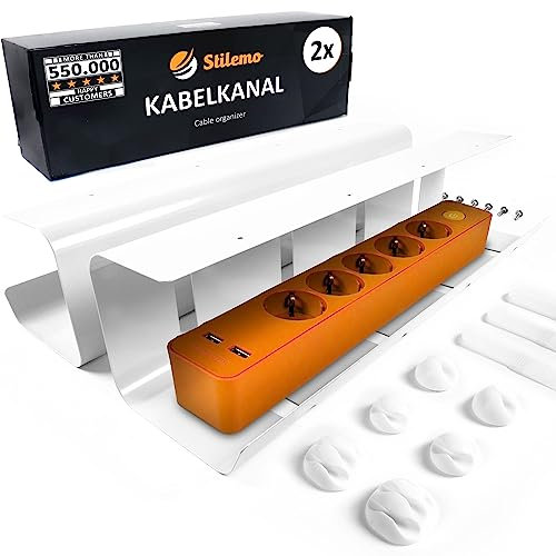 Stilemo Under Desk Cable Management Tray, Pack of 2, Desk Cable Organiser Wire Tidy, Wire Organiser Holder for Home & Office, Keeping Cables Tidy, Carbon Steel Holds Upto 5 Kg, 43 X 12 10cm (White)