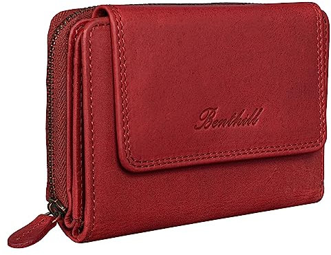 Benthill Damen Geldbörse Groß Echt Leder - Portemonnaie mit RFID Schutz - Portmonee mit vielen Kartenächer - Damenbörse inkl. Geschenkbox, Farbe:Rot