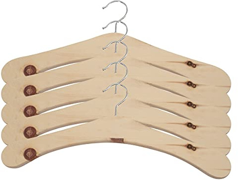 5er Set Kleiderbügel - Holzbügel aus massivem Zirbenholz - mit 360° drehbarem Haken - echte Handarbeit - Klamottenbügel rutschfest - Kleiderhaken Holz -Kleiderbügel Zirbe