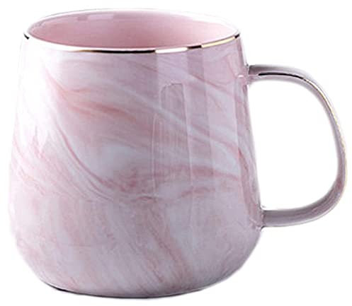 YDoLimmer Tasse à café en porcelaine, 320 ml, motif marbre, accent doré, céramique, excellent cadeau pour les occasions (rose)