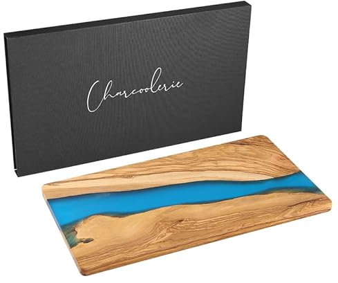 Cheese Board - Olive Wood and Blue Resin - Charcuterie Board Butter Board Serving Platter Hostess Gift in Box - Ethically and Sustainably Sourced from the Mediterranean