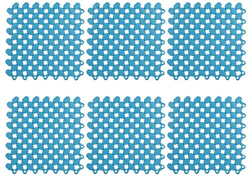 6 Alfombrillas de baño entrelazadas, 20 x 20 cm, baldosas Antideslizantes de PVC Suave, Alfombrilla Modular de Empalme, baldosa ventilada para Cocina, baño, Ducha, Piscina, balcón(Azul)