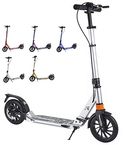 Bueuwe City Roller für Erwachsene, Klappbar Cityroller Tretroller 150 Kg Tragkraft 200mm Big Wheel Scooter mit Scheibenbremsen und Stoßdämpfern, Höhenverstellbar