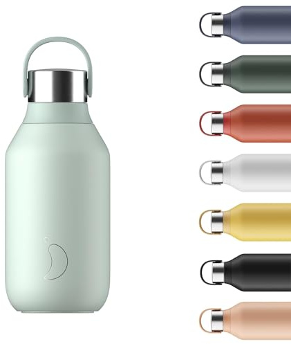Chilly's Gourde Series 2 - Bouteille Isotherme en Inox avec Collerette Souple & Anse - Thermos pour Boissons Chaudes & Froides - Étanche, Sans Condensation - Lichen Green, 350ml