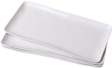 ZAROCRUS White Melamine Rectangular Serving Platter/Trays, Set of 4, 14” X 7” Fruit Cake Bread Sushi Plate for Party Serving Food, Lightweight and Unbreakable