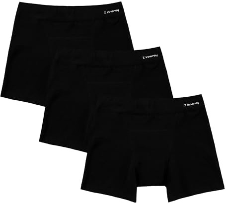 INNERSY Girls Period Underwear Cotton Boyshorts for Teen Aged 8-16 Panties 3 Pack(12-14 Years, 3 Black)
