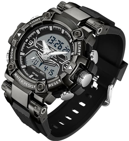 findtime Orologio digitale militare da uomo, sportivo, impermeabile, grande quadrante retroilluminato a LED, 8 colori, cronometro, sveglia, orologio elettronico tattico