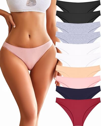 FINETOO Pack of 10 Women's Cotton Underwear Breathable Briefs Hipster Panties Comfortable Women Set Sexy Multipack S-XL