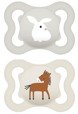 MAM Air Schnuller 2-6 Monate (2er-Set), MAM Schnuller 2-6 Monate für empfindliche und empfindliche Haut, 2-teiliges Set mit Silikonsauger und Sterilisator-Schnullerhalter, Neutral/Beige