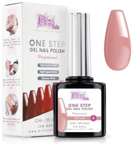 Smalto Semipermanente Unghie One Step Uv/Led 12 ml - Pink Nude - Smalto Unghie Gel - Unghie Subito Brillanti Con o Senza Base e Top Coat