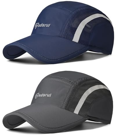 AYPOW 2 Pcs Unisex Schnell Trocknend Baseball Cap Baseballkappe, Modisches Leichte Faltbare Atmungsaktiv Outdoor Sportmütze Sportkappe, Reflektierende Verstellbar Basecap Sonnenhut für Herren Damen