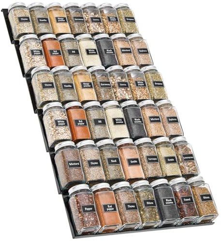Lifewit Organizador de especias ajustable de plástico, estante expandible para encimera, bandeja de almacenamiento para frascos de condimentos, jarabes, licores y medicinas, set de 6, Negro.