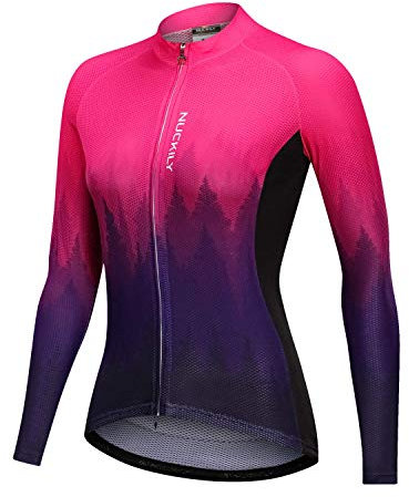 NUCKILY Damen Langarmshirts Radtrikots Radfahren Jersey Langarm Fahrrad Kleidung Shirts Tragen Mit 4 Taschen