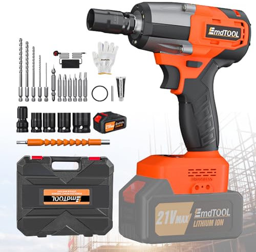 AUTOFU Cordless Impact Wrench, 450Nm Brushless 1/2 inch Impact Gun, Power Impact Wrench Tool for Car Tire Home with Batttery Fast Charger Sockets Drill Driver Screws & Storage Case - Orange