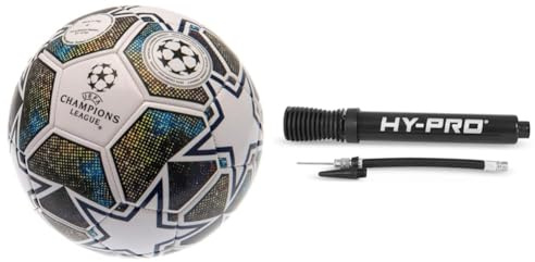 UEFA Champions League Football, Size 5, Officially Licensed By Hy-Pro, Training, Match, Merchandise, Collectible For Kids and Adults, Great Football Gift Idea with Portable Pump