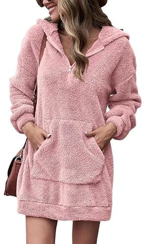 Yolhloy Kapuzenpullover Damen Winter Teddy-Fleece Pullover Warm Hoodie Sweatshirt Kleider Plüsch Winterpullover Sweater Langarm Pulli mit Tasche